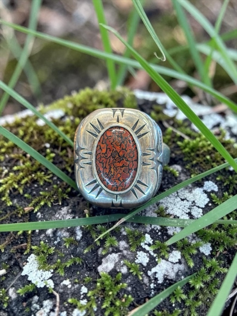 Sterling Silver Dinosaur Bone Cabochon Ring
